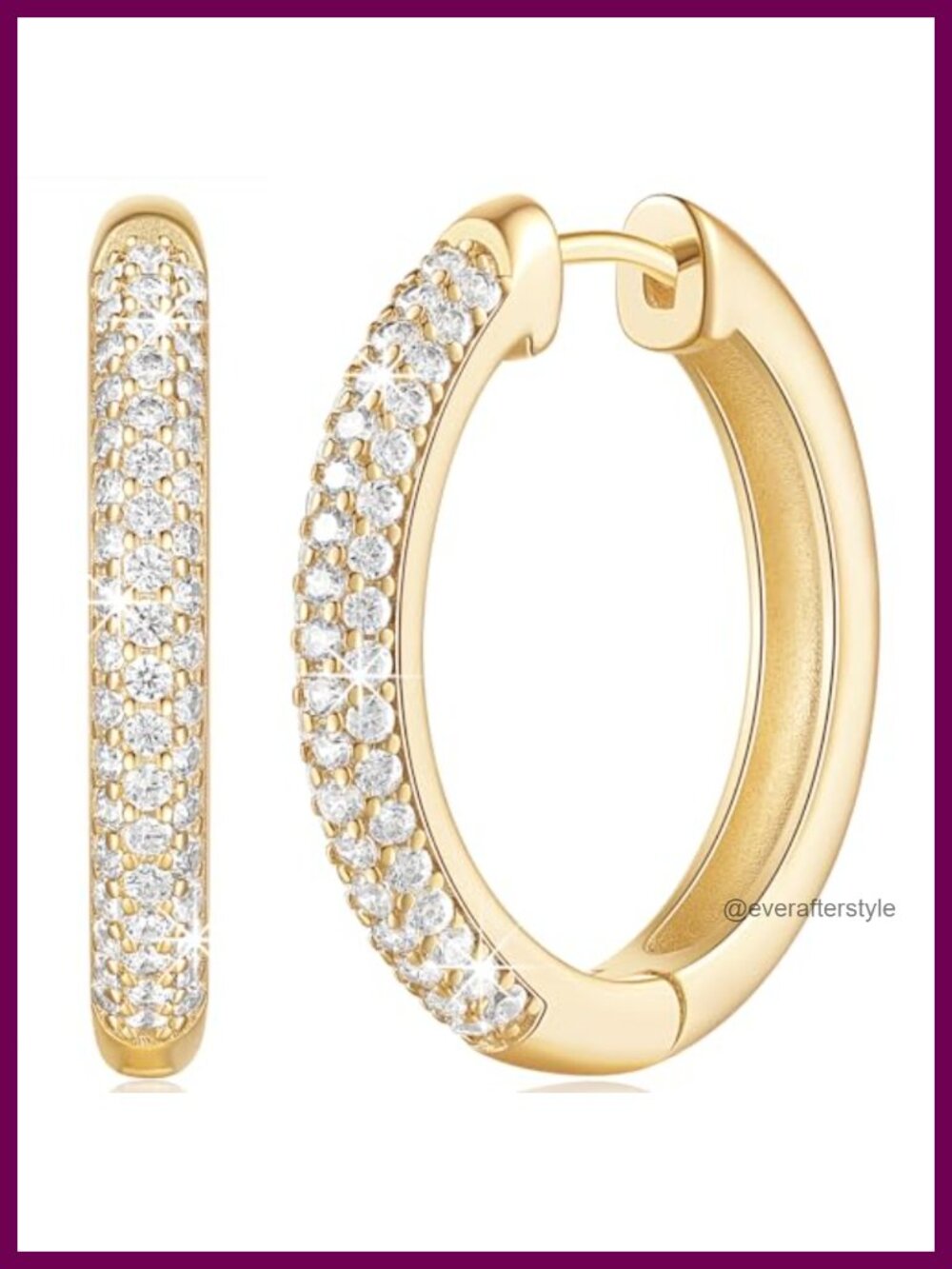14K Gold Plated Hoop Earrings Diamond Engraved Snap Back